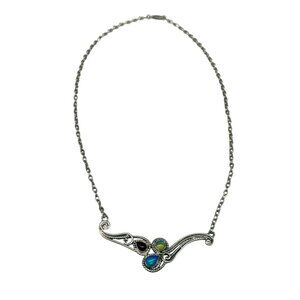 925 Sterling Silver Chuck Clemency Faux Stone Paisley Chain Necklace